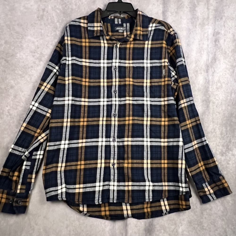 Eddie Bauer Men's L/G Blue Yellow Plaid Flannel Shirt